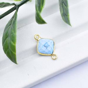 Connecteur en pierre précieuse turquoise plaqué or avec double anneau pour collier ou bracelet, cadeau fait main pour elle - Product Image 1