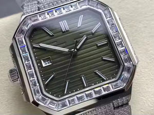 นาฬิกาหรูสไตล์ฮิปฮอป VVS เพชรสีขาวเพชรทำจากสแตนเลสหน้าปัดสี่เหลี่ยมสำหรับผู้ชายและผู้หญิง - Product Image 3