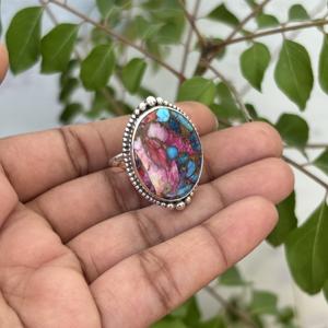 แหวนเทอร์ควอยซ์ธรรมชาติสไตล์โบฮีเมียนขายส่ง ชุบเงินแท้ 925 เครื่องประดับเทอร์ควอยซ์ทรงหอยนางรมสุดเก๋สำหรับงานแต่งงานของผู้หญิง - Product Image 1