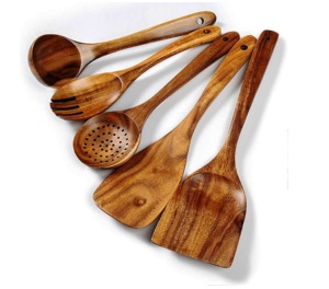 Juego de 8 espátulas antiadherentes de madera de mango, cucharones, cuchara de madera, resistente al calor, juego de herramientas de cocina de madera de mango de Acacia Natural - Product Image 3