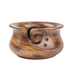 Handmade Rosewood Yarn Storage Bowl with Carved Window Natural Wood Knitting Crochet 7X 3 Inch Antique and Modern - Product Image 1