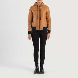 เสื้อแจ็คเก็ตหนังแกะแบบมีฮู้ด รุ่น Rebella Brown - Product Image 4
