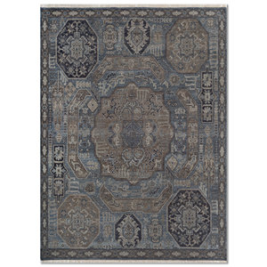 Tapis en laine noué à la main Aprezo bleu, motif médaillon rectangulaire en puzzle, pour salon, chambre à coucher, modèle Rgs-1502 (Cs-01) - Product Image 1