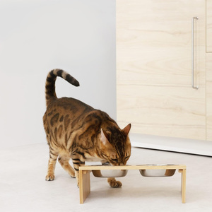 Nourriture pour animaux de compagnie en bambou personnalisée, eau, double bol, support d'alimentation surélevé pour chien et chat - Product Image 2