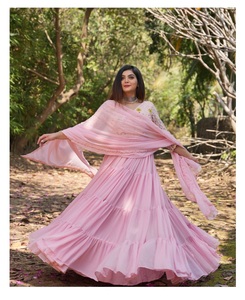 Moda de Tendencia para Mujer, Kurti Largo de Georgette con Bordado Anarkali, Traje con Dupatta para Bodas y Fiestas, India 2022 para Chicas - Product Image 1