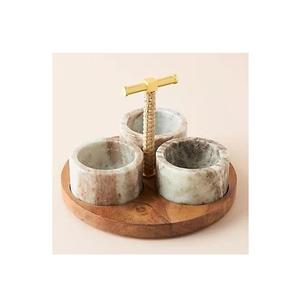 Organizador de mármol y madera soporte de exhibición tri-tono con cuchara dorada soporte de almacenamiento decorativo de 3 niveles organizador funcional moderno - Product Image 4