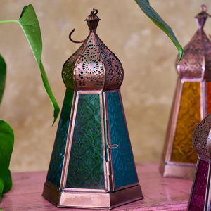 Affordable <b>Black</b> Antique Colorful Glass Metal Moroccan <b>Lanterns</b> for Table Top and Hanging Decorations - Product Image 2