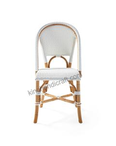 Chaise de bistro française blanche avec siège en rotin tissé et cadre en aluminium-Parfait pour le café, le restaurant et l'extérieur - Product Image 3