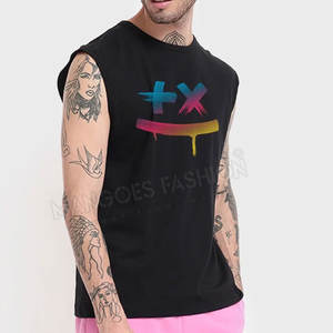 Camisetas sin mangas de cuello alto con logo personalizado, camisetas sin mangas de color liso para entrenamiento, chalecos casuales acanalados para hombre - Product Image 1