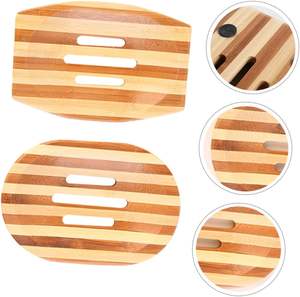 1 juego 2 uds jabonera de bambú bandejas de madera caseras jabonera platos con drenaje ducha de Bambú - Product Image 4