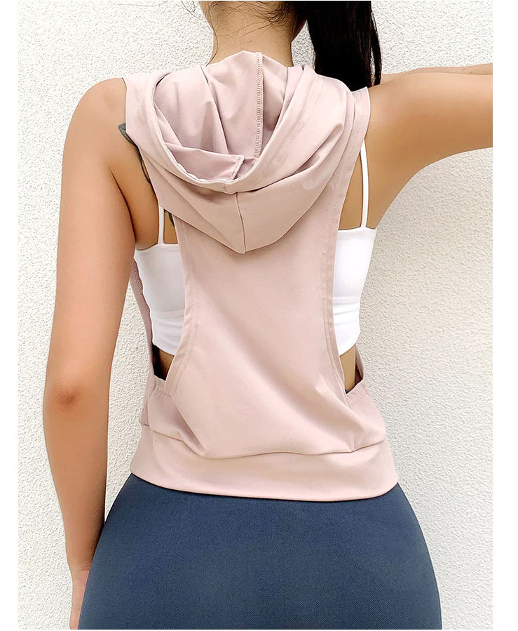 Cotton Polyester Women Running Sleeveless Hoodie Hooded Casual Fitness Gym  Training Workout Vest Pullover Hoodies
