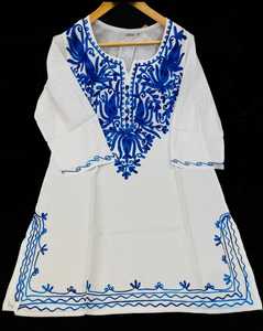 Femmes Brodé Lucknow Chikankari Blanc Pur Coton Casual Court Kurti Top Tunique Motif Géométrique Débardeur pour Printemps Automne - Product Image 1