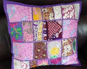 Indian Handcrafted Patchwork & Embroidery <b>Cushion</b> Cover Recycled Sequin Home Decor Living Room Ethnic Boho Decor - Product Image 2