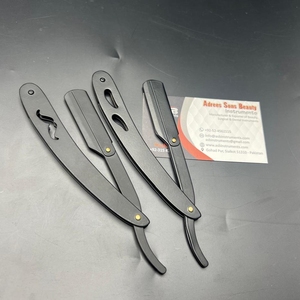 Rasoir droit de barbier en acier inoxydable massif à revêtement noir avec logo personnalisé avec lame unique - Product Image 3