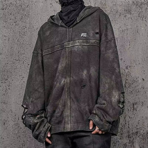 เสื้อฮู้ดดี้ทรงหลวมแบบยูนิเซ็กซ์ ล้างสีแบบดิสเทรส |   เสื้อสเวตเชิ้ตวินเทจแบบขาดๆ |   เสื้อฮู้ดดี้สตรีทแวร์ไซส์ใหญ่ขายส่ง - Product Image 2