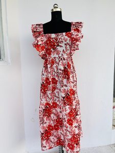 Robe longue décontractée en coton à encolure Henley manches 3/4 boutons tenue régulière ensemble Maxi long imprimé pour l'été taille naturelle - Product Image 4