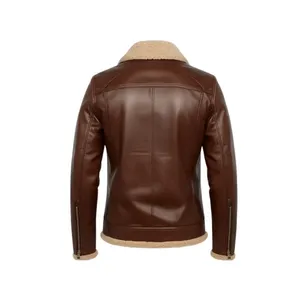 Veste bomber en cuir Alex Brown coupe-vent en peau de mouton avec doublure en laine et doublure en satin pour l'hiver - Product Image 3