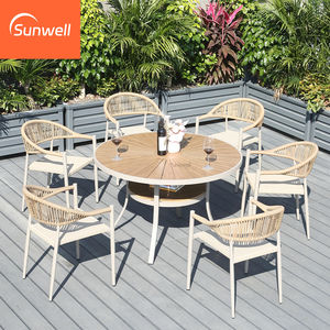 Ensemble de <span class=keywords><strong>table</strong></span> et de chaises rondes de salle à manger en aluminium moderne, imperméable, résistant aux UV et durable pour cour, patio, jardin, hôtel - Product Image 5