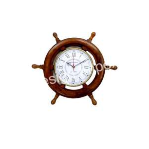 Décoration murale Cadre de roue de bateau en bois Horloge élégante Horloge nautique Horloges murales écologiques de haute qualité Idées cadeaux souvenirs - Product Image 1