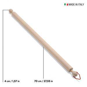 Mattarello legno di faggio naturale Design DEMOLLI lunghezza 70x4cm Made in Italy manico ergonomico anello rimovibile personalizzabile - Product Image 2