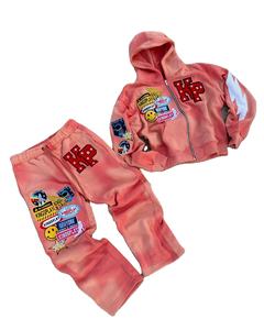 Personalizado 100% algodón francés Terry 500 GSM peso pesado bordado parche Sun Faded Wash Stone hombres chándales transpirable chándal - Product Image 1