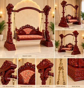 Jhula en bois de style Maharaja de luxe pour la décoration du salon, style Rajwadi exclusif, balançoire en teck sculptée à la main pour maisons de luxe aux États-Unis - Product Image 6