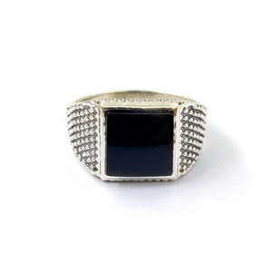 6.3 Grams Black Onyx <b>Ring</b> with <b>Turquoise</b> Garnet Rhodium Plating Bezel Set in 14K Platinum for Everyday Wear-IGI Certified - Product Image 1