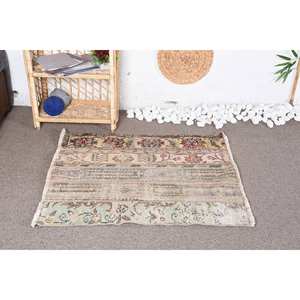 Alfombra de lana de área grande clásica vintage Beige verde Patchwork rectángulo patrón de pasillo 2.9ft X 3.2ft Material de viscosa látex de felpa - Product Image 1