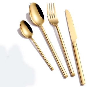 Juego de cubertería de boda con mango largo dorado, cuchillo occidental Popular, tenedor y cuchara, reutilizable, barato, gran oferta - Product Image 1