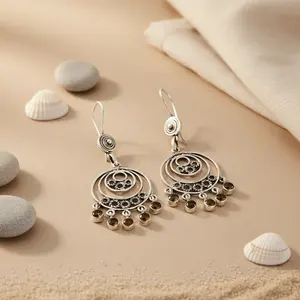 Pendientes Colgantes de Plata 925 con Círculo para Mujer, Pendientes de Perlas de Agua Dulce con Baño de Oro, Estilo Vintage, Joyería Principal Dorada - Product Image 3