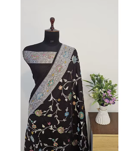 Sari en Georgette Tassur Pur de Créateur, Artisanat Traditionnel Banarasi Tilfi Meena, Motifs Meenakari Multicolores, Séchage Rapide, Idéal pour les Fêtes et la Protection Solaire - Product Image 1