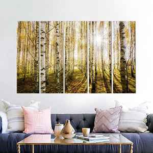 ภาพพิมพ์บนผ้าใบสำหรับตกแต่งผนัง: วิวป่าพร้อมต้นเบิร์ช,5P: ห่อหุ้มอย่างดี - Product Image 1