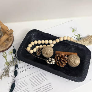 Cuenco de madera negro rústico decorativo, bandeja de madera tallada a mano para mesa de comedor, centro de mesa, decoración y accesorios para el hogar - Product Image 6