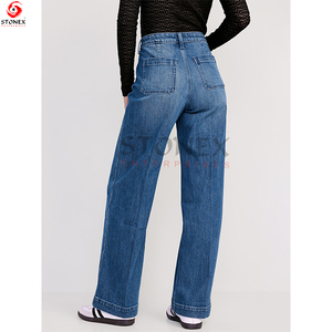 Jeans en denim grande taille à jambe large en coton/élasthanne pour femmes pour les derniers modèles personnalisés des femmes - Product Image 2