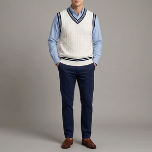 Pull tricoté à col en V pour homme, manches longues, coupe ajustée, doux, style décontracté et sportif, personnalisable (couleurs et tailles), automne - Product Image 4