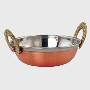 Hammered Copper Kadahi With Brass Handles <b>Stainless</b> <b>Steel</b> Lined Cookware <b>Pot</b> For Stovetop Cooking Vintage Design - Product Image 4