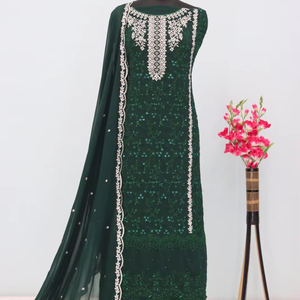 Elegante vestido de Georgette de imitación pesado con Moti y Stone Work Ideal para recepciones de fiestas formales y celebraciones festivas - Product Image 1