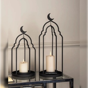 Diseño árabe islámico Ramadán Eid iluminación decoración velas linternas colores negros mesa y suelo velas linternas - Product Image 5