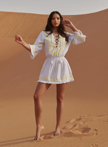 2024 femmes décontracté Mini robe coloré imprimé manches courtes Machine brodé dentelle tissé écologique robe courte - Product Image 5