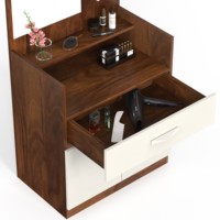 BLUEWUD Darci plancher en bois d'ingénierie debout coiffeuse organisateur maquillage avec étagères de rangement porte-bracelet crochets