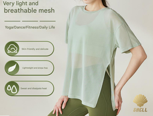 Hauts imprimés à manches amples pour femmes pour l'été chaud transparent respirant Cool Mesh couleur unie de base avec fente latérale transparente - Product Image 2