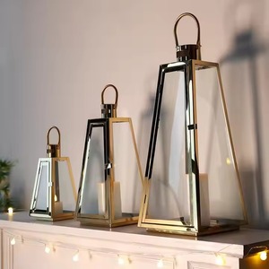 H.M.A Artesanías Portavelas de farol de madera de oro rosa contemporáneo con paneles transparentes para decoración del hogar y Navidad - Product Image 4