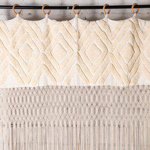 Cantonnière de rideau en coton tressé à la main en macramé Boho panneau supérieur géométrique tufté avec fond à franges fluide Design élégant unique - Product Image 3