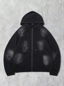 Sweat-shirts pour femmes à imprimé délavé et à fermeture éclair, en molleton de coton lourd 450GSM, surdimensionné, vintage, respirant, streetwear - Product Image 2