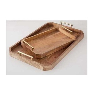 S/2 Most Demanding Product Wholesale Price Shelf Unique Look Wooden Snacks <b>Office</b> Tableware Serving <b>Tray</b> With Metal Side Handles - Product Image 2