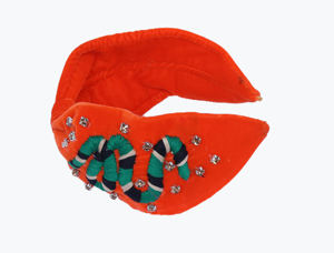 Diadema de Terciopelo Naranja de Alta Calidad, Hecha a Mano, Bordada con Cabeza de Serpiente, Diadema Acolchada de Lujo con Cristales, a la Moda - Product Image 2