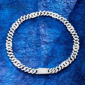 Collier Chaîne Cubaine Homme Argent 925 Plaqué Or 14K Moissanite Diamant Baguette G-Link 14mm - Product Image 4