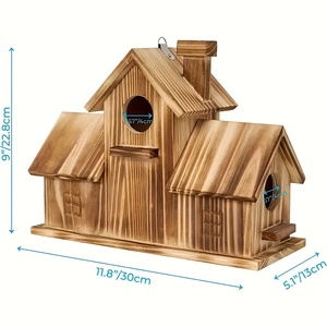Casa de Pájaros de Madera Natural para Exteriores, con 3 Agujeros, Hecha a Mano, Colgante, para Jardín, Patio Trasero o Terraza - Product Image 3