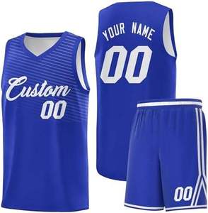 Ensemble de maillot de basket-ball bleu royal et blanc, maillot personnalisé sublimé, short, débardeur à col en V, nom et numéro de joueur personnalisés, athlétique - Product Image 1