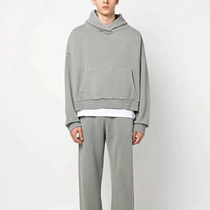 Sudadera con capucha cuadrada de invierno con logotipo personalizado para hombre, sudaderas recortadas pesadas de algodón de gran tamaño, sudaderas con capucha sin cordón con logotipo bordado - Product Image 1